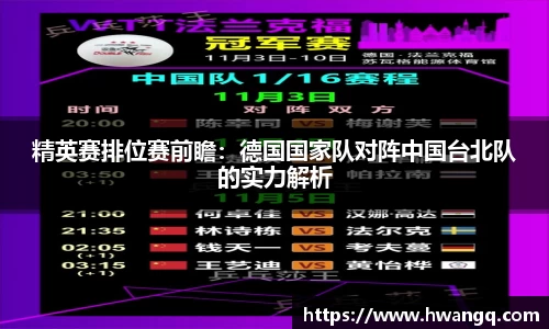 精英赛排位赛前瞻：德国国家队对阵中国台北队的实力解析